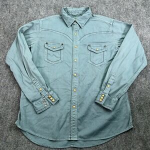 Ryan Michael Shirt Mens XL Blue Long Sleeve Pearl Snap Western *NO BUTTON‎